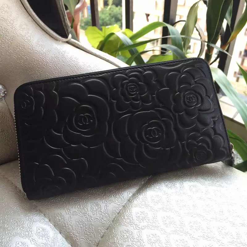 2015 Chanel Matelasse Original Leather Zip Around Wallet A219004 Black