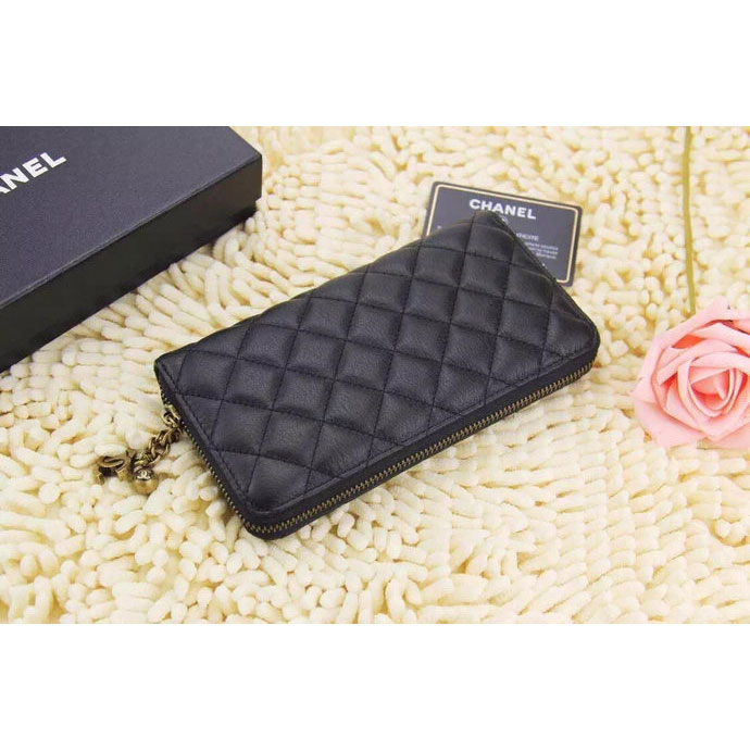 2015 Chanel Matelasse Original Leather Zip Around Wallet A219004 Black