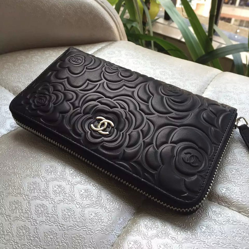 2015 Chanel Matelasse Original Leather Zip Around Wallet A219004 Black