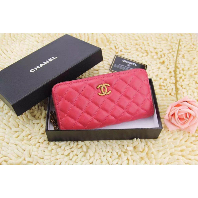 2015 Chanel Matelasse Original Leather Zip Around Wallet A219004 Rose