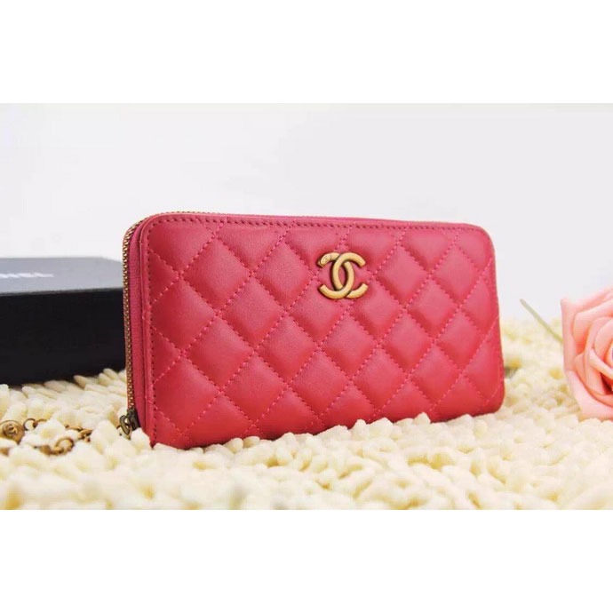 2015 Chanel Matelasse Original Leather Zip Around Wallet A219004 Rose