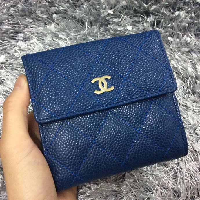 2015 Chanel Matelasse Tri-Fold Wallet Caviar Leather A48980 Blue