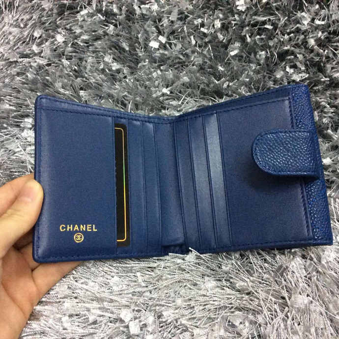 2015 Chanel Matelasse Tri-Fold Wallet Caviar Leather A48980 Blue