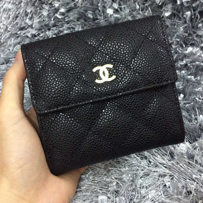 2015 Chanel Matelasse Tri-Fold Wallet Caviar Leather A48980 Black