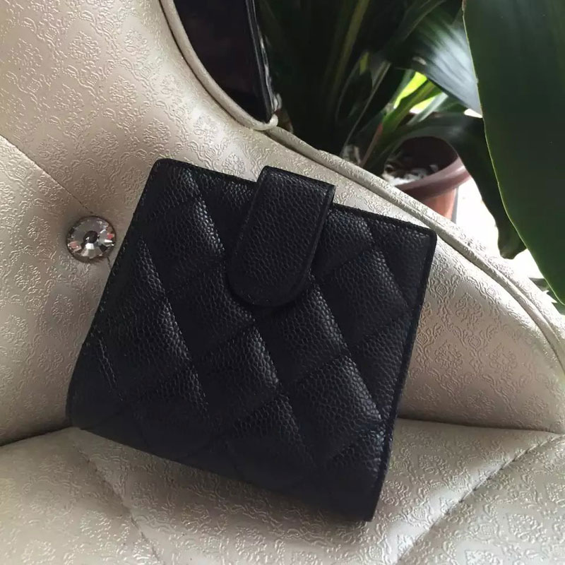 2015 Chanel Matelasse Tri-Fold Wallet Original Caviar Leather A48980 Black with Silver