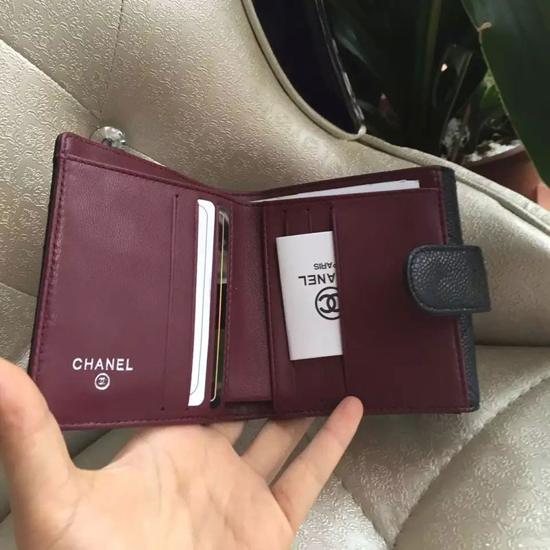 2015 Chanel Matelasse Tri-Fold Wallet Original Caviar Leather A48980 Black with Silver