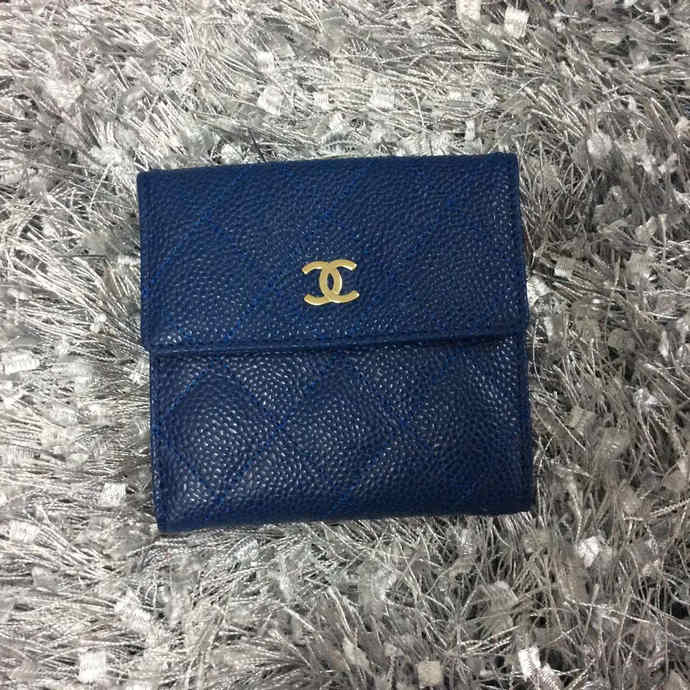 2015 Chanel Matelasse Tri-Fold Wallet Caviar Leather A48980 Blue