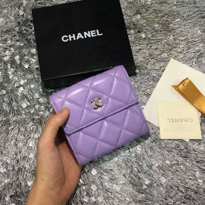 2015 Chanel Matelasse Tri-Fold Wallet Original Sheepskin Leather A48980 Purple