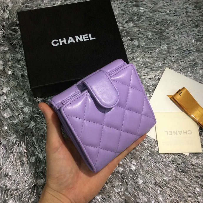 2015 Chanel Matelasse Tri-Fold Wallet Original Sheepskin Leather A48980 Purple