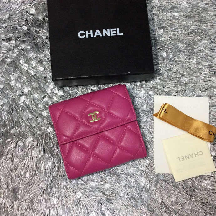 2015 Chanel Matelasse Tri-Fold Wallet Original Sheepskin Leather A48980 Rose