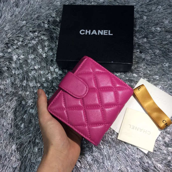 2015 Chanel Matelasse Tri-Fold Wallet Original Sheepskin Leather A48980 Rose