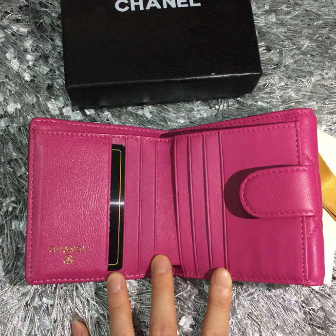 2015 Chanel Matelasse Tri-Fold Wallet Original Sheepskin Leather A48980 Rose