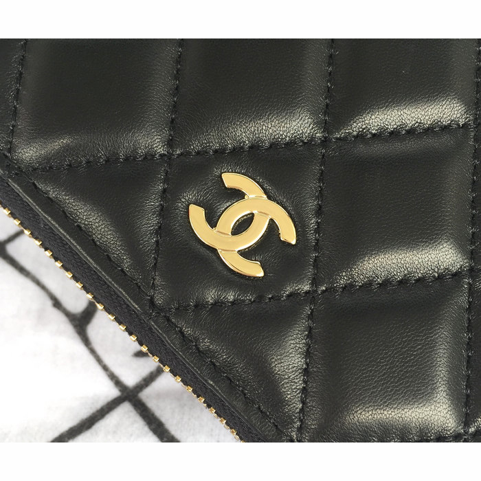 2015 Chanel Matelasse Zip Around Wallet Black Original Sheepskin A50097 Gold