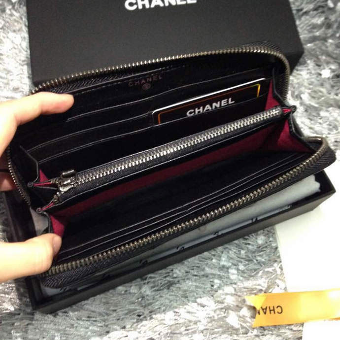 2015 Chanel Matelasse Zip Around Wallet Caviar Leather A80445 Black