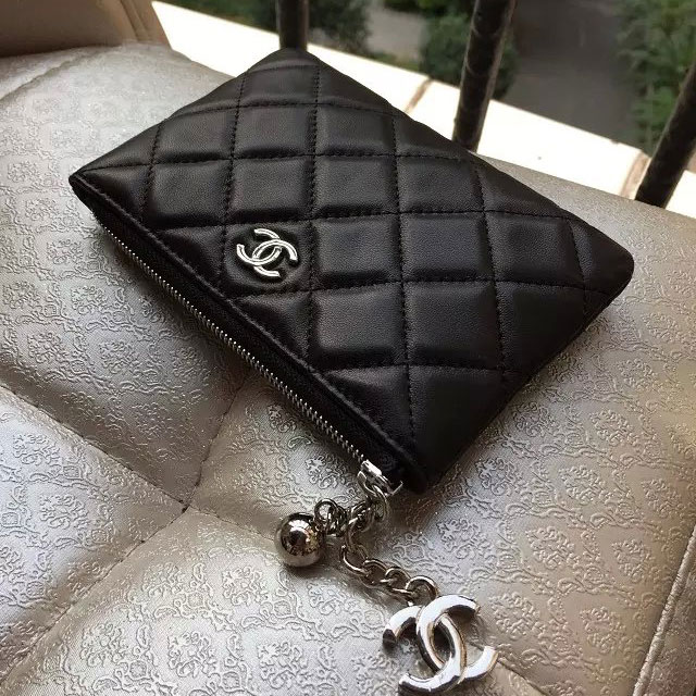 2015 Chanel Matelasse Zip Around Wallet Original Leather A31514 Black