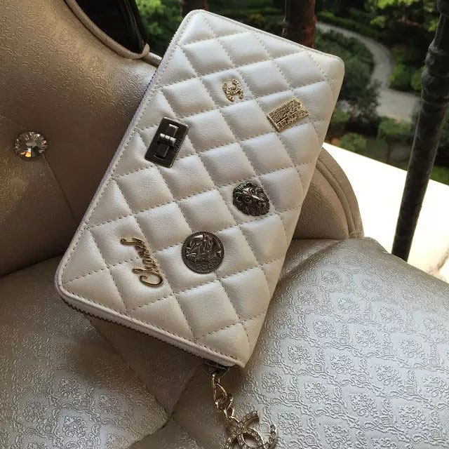 2015 Chanel Matelasse Zip Around Wallet Original Leather A80445 Offwhite