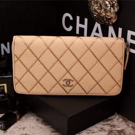 2015 Chanel Matelasse Zip Around Wallet Original leather A9559 Apricot