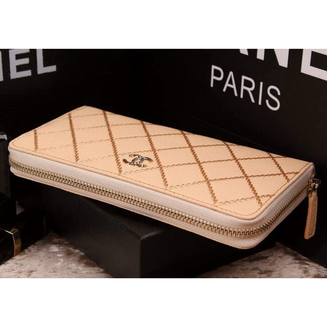 2015 Chanel Matelasse Zip Around Wallet Original leather A9559 Apricot