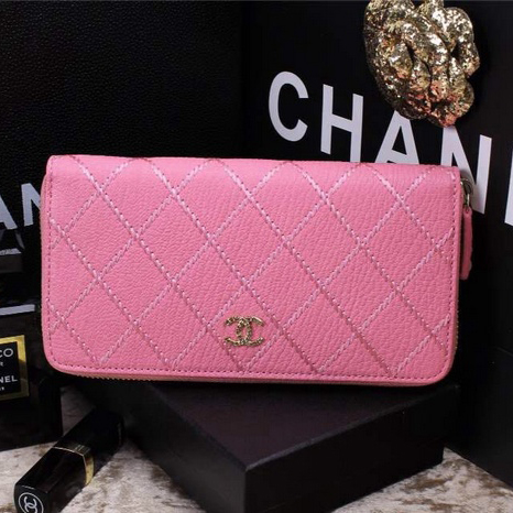 2015 Chanel Matelasse Zip Around Wallet Original leather A9559 Pink