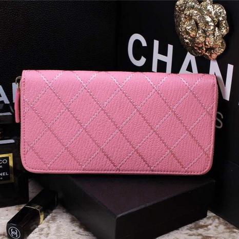 2015 Chanel Matelasse Zip Around Wallet Original leather A9559 Pink