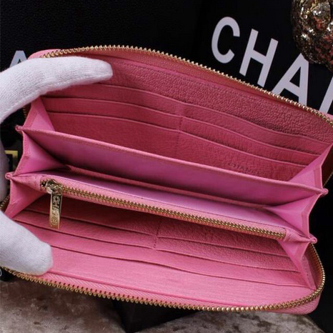 2015 Chanel Matelasse Zip Around Wallet Original leather A9559 Pink