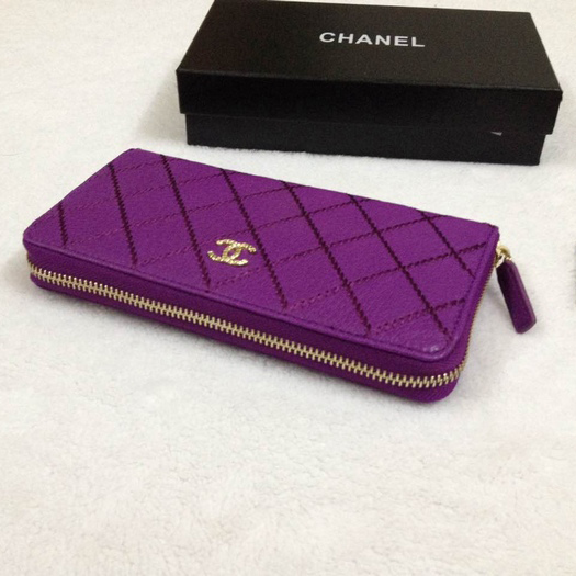 2015 Chanel Matelasse Zip Around Wallet Original leather A9559 Purple