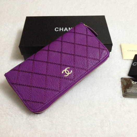 2015 Chanel Matelasse Zip Around Wallet Original leather A9559 Purple