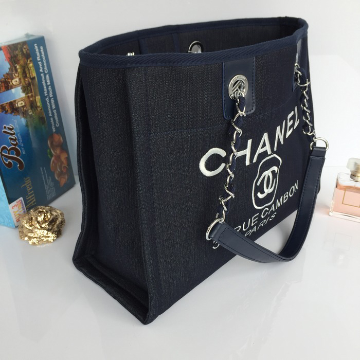 2015 Chanel Medium Canvas Tote Shopper Bag A68045 DarkBlue&Royal