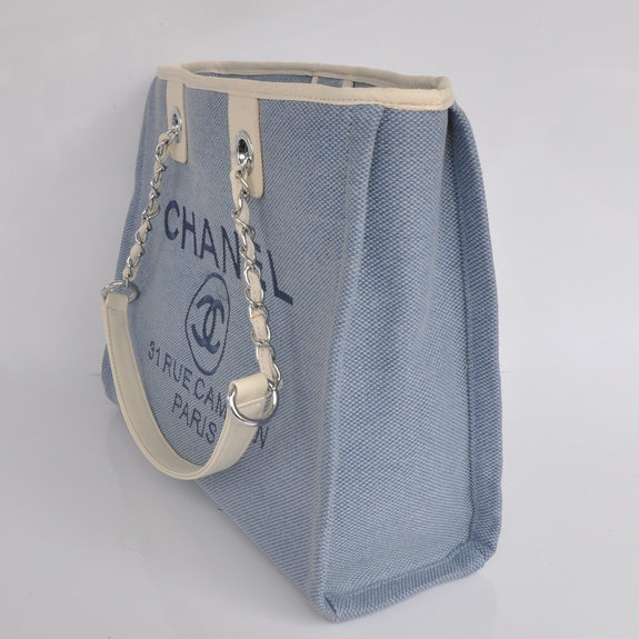 2015 Chanel Medium Canvas Tote Shopper Bag A68045 Light Blue