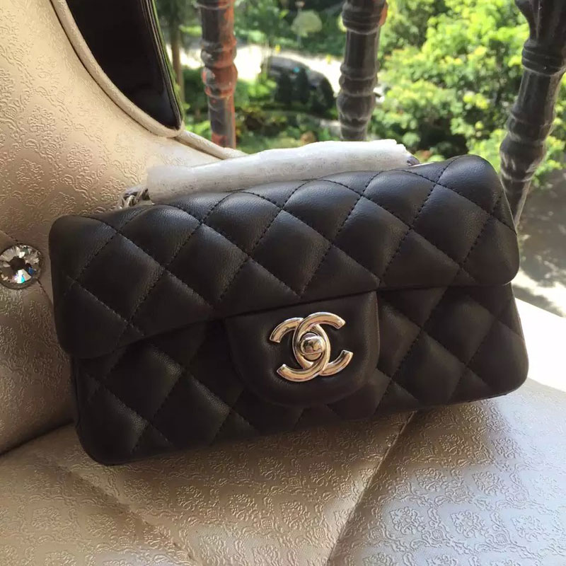 2015 Chanel Mini Flap Bag Original Sheepskin Leather A34008 Black