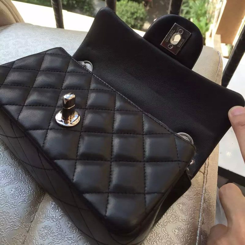 2015 Chanel Mini Flap Bag Original Sheepskin Leather A34008 Black