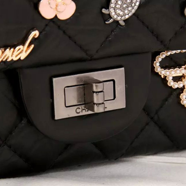 2015 Chanel Opper Badge Bag Original Leather 1112 Black