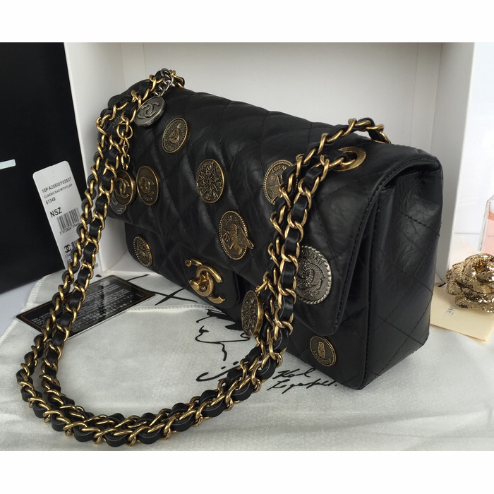 2015 Chanel Opper Coin Bag Original Leather A92674 Black