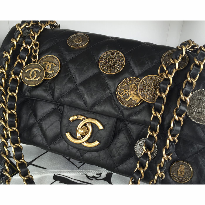 2015 Chanel Opper Coin Bag Original Leather A92674 Black