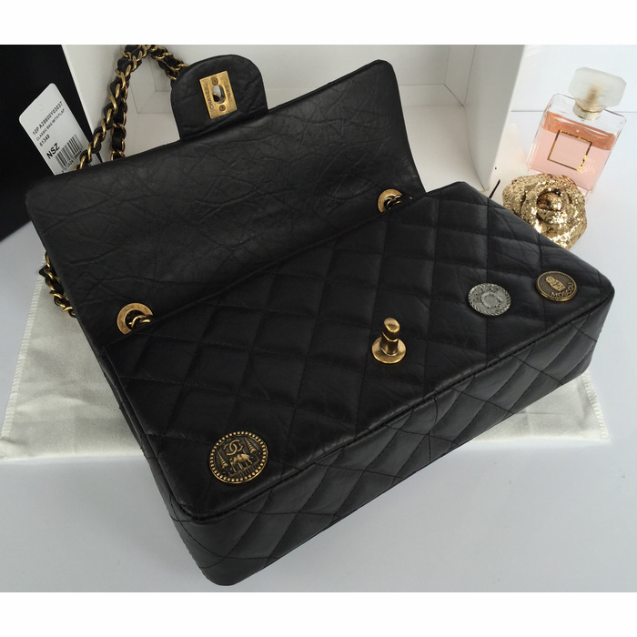 2015 Chanel Opper Coin Bag Original Leather A92674 Black