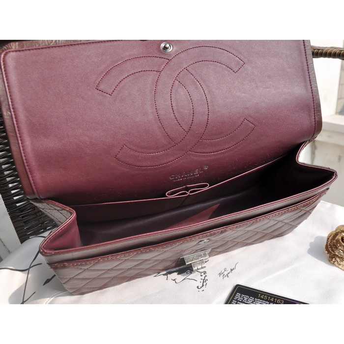 2015 Chanel Original Glazed Crackled Leather Classic Flap Bag A30227 Burgundy