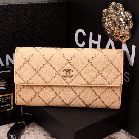 2015 Chanel Original Leather Bi-Fold Wallet A9556 Apricot