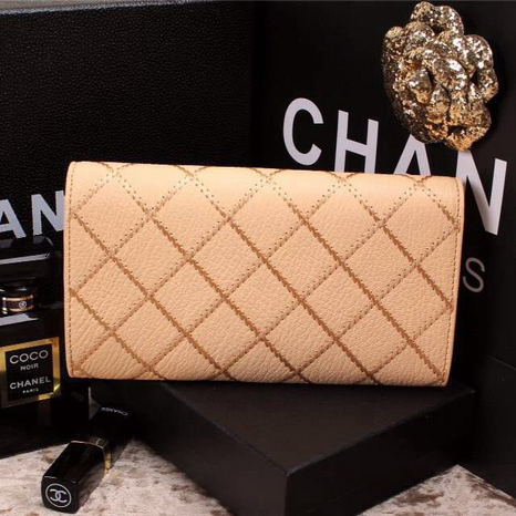 2015 Chanel Original Leather Bi-Fold Wallet A9556 Apricot