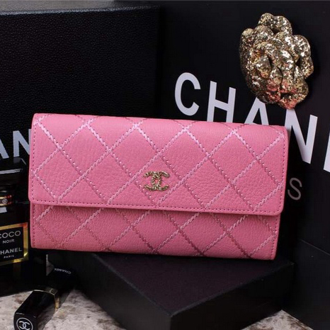 2015 Chanel Original Leather Bi-Fold Wallet A9556 Pink