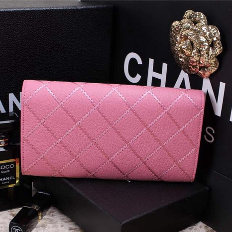 2015 Chanel Original Leather Bi-Fold Wallet A9556 Pink