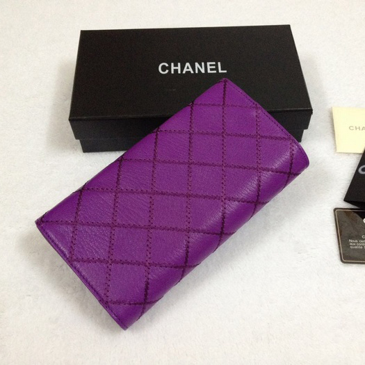 2015 Chanel Original Leather Bi-Fold Wallet A9556 Purple