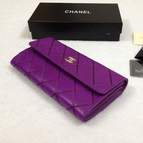 2015 Chanel Original Leather Bi-Fold Wallet A9556 Purple