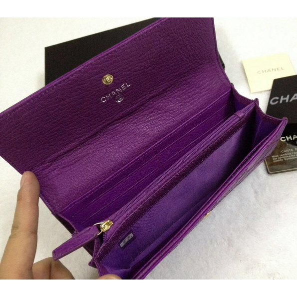 2015 Chanel Original Leather Bi-Fold Wallet A9556 Purple