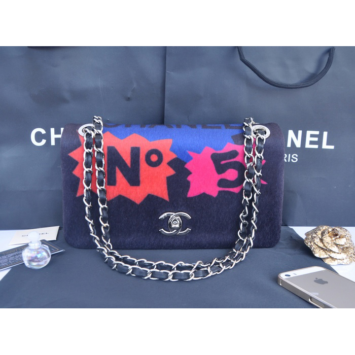 2015 Chanel Patchwork Shearling Flap Bag A92592 Black