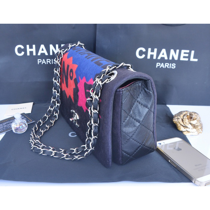 2015 Chanel Patchwork Shearling Flap Bag A92592 Black