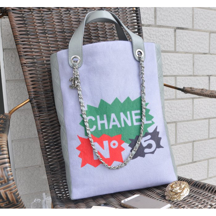 2015 Chanel Patchwork Shearling Large Shopping Bag A92594 Grey