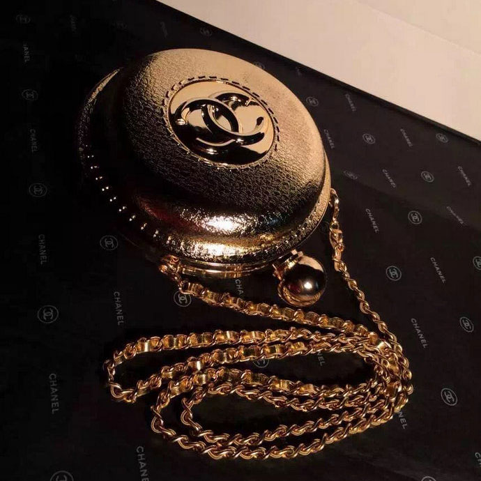 2015 Chanel Plexiglass Globe Clutch Bag Gold