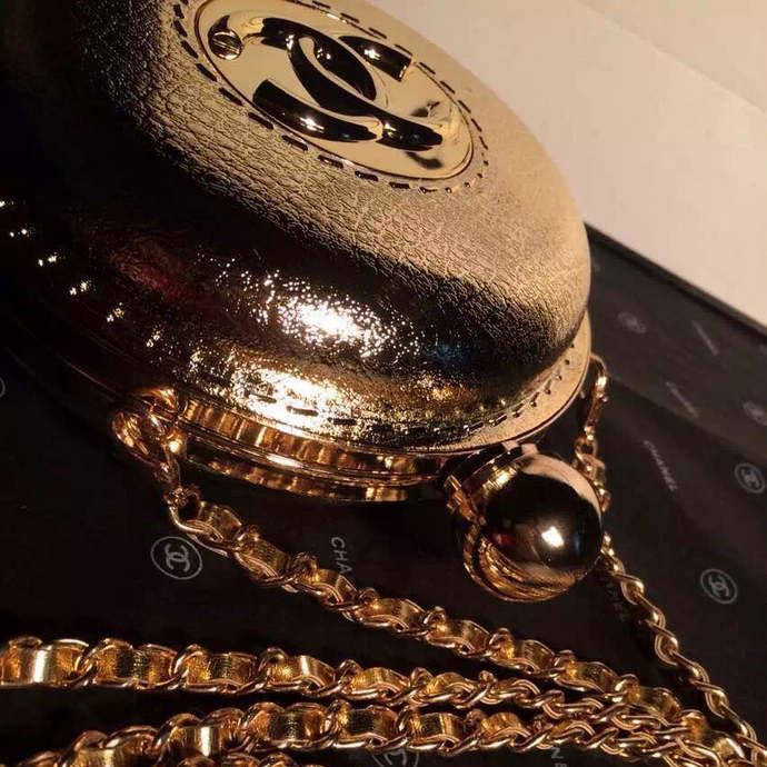 2015 Chanel Plexiglass Globe Clutch Bag Gold