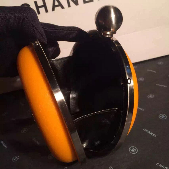 2015 Chanel Plexiglass Globe Clutch Bag Orange