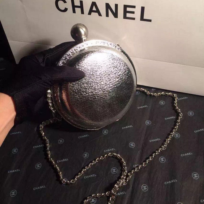 2015 Chanel Plexiglass Globe Clutch Bag Silver